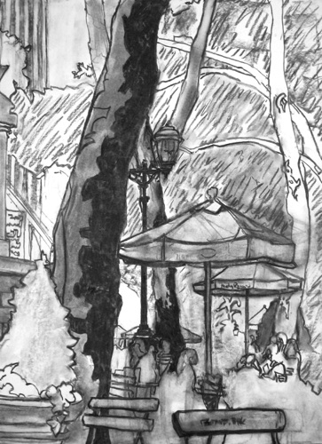 Bryant Park Reading Room (sold); 
Willow Charcoal/Paper, 2014; 
24 x 18 in.